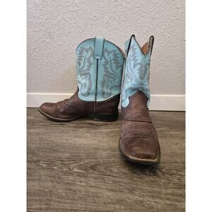 Justin Boots - size 4.5 Teal And Brown Leather Cowboy Boots